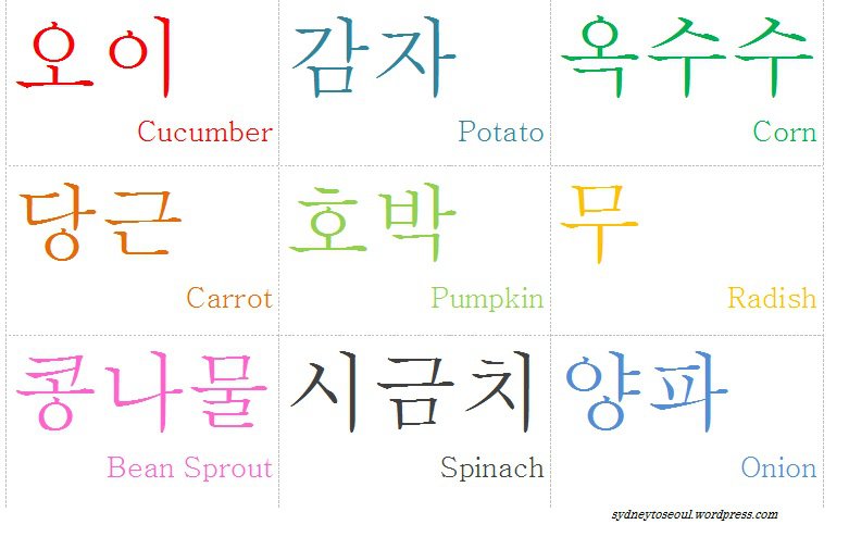 ì±ì â Vegetables In Korean Flash Card â Sydneytoseoul